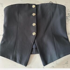Chic Black Strapless Corset Top with Gold Buttons